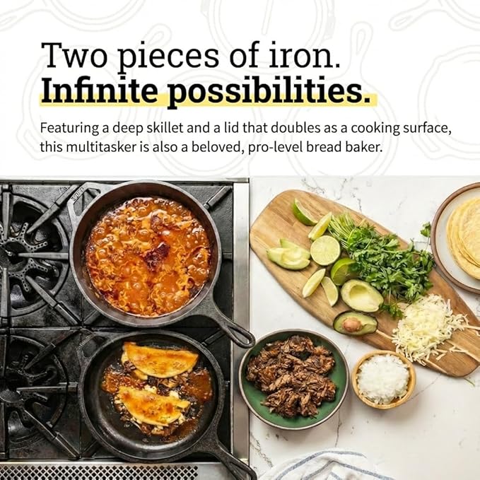 Lodge Cast Iron Combo Cooker - PFAS-Free 2-in-1 3.2 Quart Deep Pot and 10.25 Inch Skillet Set - Dutch Oven with Skillet Lid for Sourdough, Frying, and Camping - Made in the USA