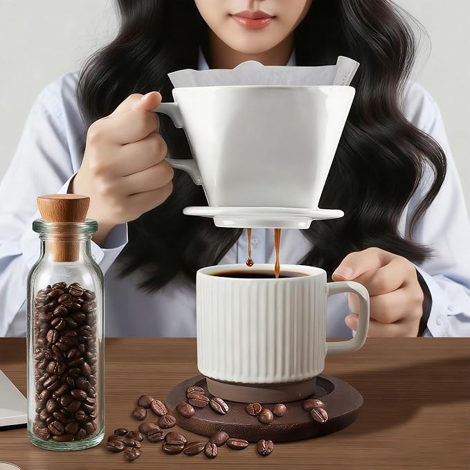 Ceramic Pour Over Coffee Dripper, V-Shaped Coffee Filter Cone | Brews rich, balanced coffee with a 3-hole design for smooth extraction and consistent flavor in every cup.