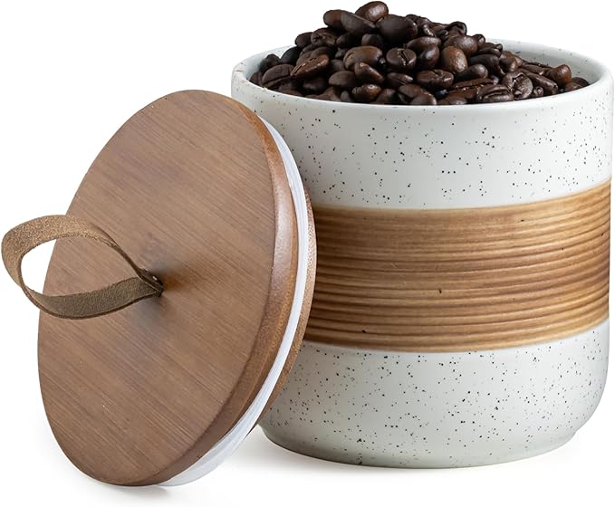 Miamolo Ceramic Jar with Lid, Coffee Container Kitchen Food Storage Jars for Spice Sugar Tea Bag, Stackable Decorative Jars for Countertop, White & 18 fl.oz