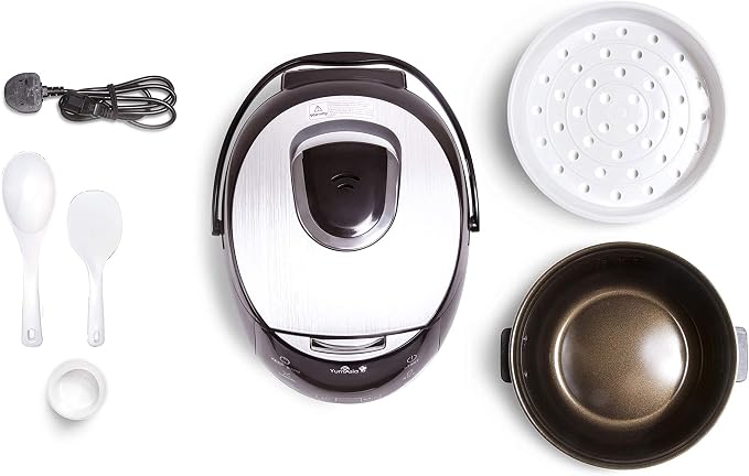 Yum Asia Sakura Rice Cooker with Ceramic Bowl and Advanced Fuzzy Logic (8 Cup, 1.5 Litre) 6 Rice Cook Functions, 6 Multicook Functions, Motouch LED Display, 120V Power (Black and Silver)