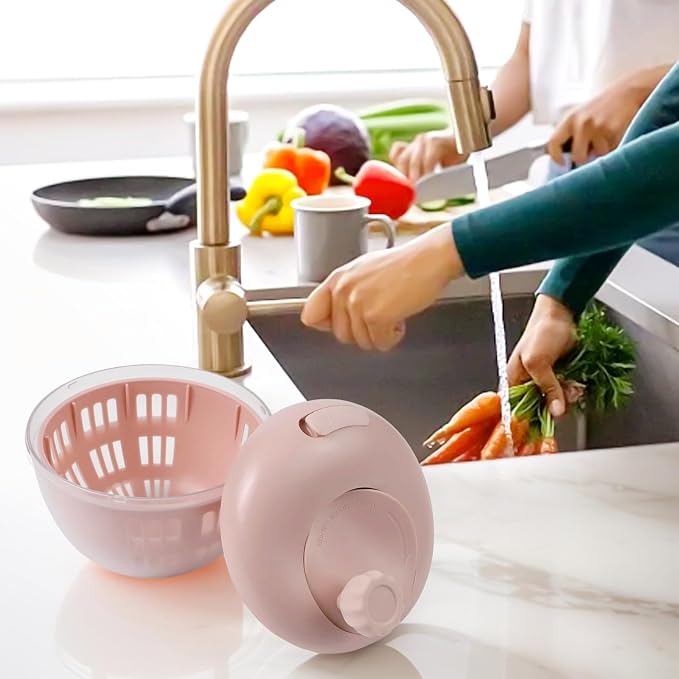 Salad Spinner Vegetable Dryer Bowl, Light red | For Busy Lifestyles Promoting Healthy Eating Habits For Families, Crank Handle, Non Skid Kitchen Salad Dryer, Meal Prep Tool