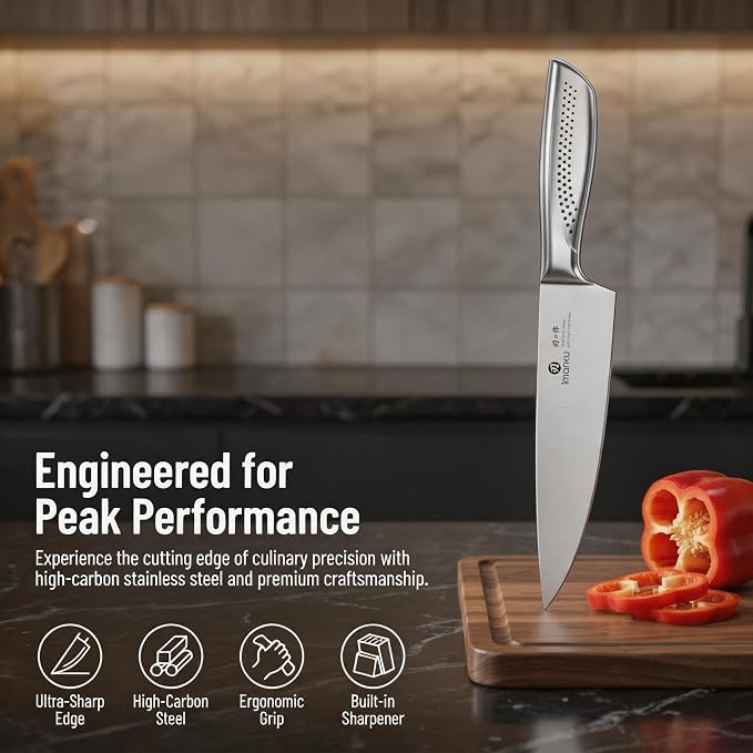 imarku 15PCS Kitchen Knife Set with Block,High Carbon Stainless Steel,Black | Built-in Sharpener,Dishwasher Safe,Ergonomic Non-Slip Handle,Space-Saving Knife Block,Ideal for Daily Cooking & Gifts