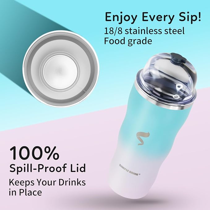 20 oz Insulated Tumbler, Straw and Flat Lids,Blue white | 18/8 stainless steel, double-wall vacuum insulation, BPA-free materials, reusable straw, for everyday hot and cold drinks.
