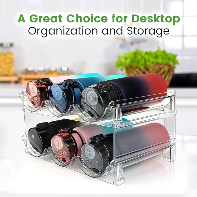 spospo Water Bottle Organizer for Cabinet 4 Pack Water Bottle Holder | Plastic Water Bottle Organization and Storage Shelf, Tumbler Organizer for Cabiner, Fridge, Kitchen, Desktop, Pantry