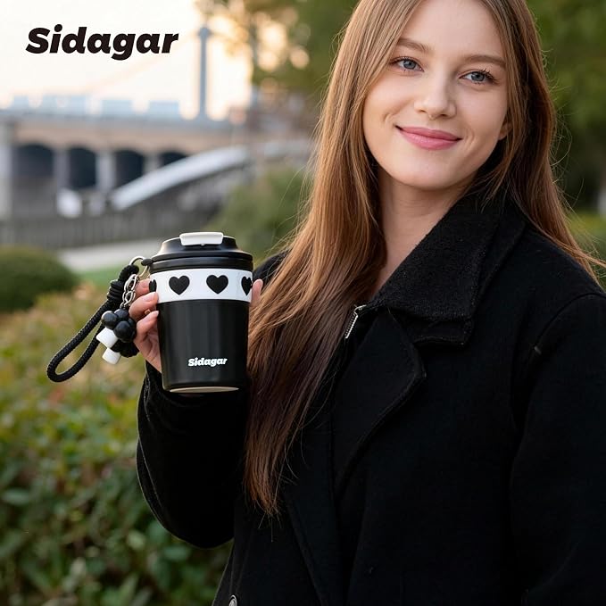 SDGA+ 12 oz Travel Coffee Mug Spill Proof Leak Proof, Stainless Steel Thermal Coffee Cup with Lid, Resuable Cup for Hot and Cold, Portable Tumbler for Women, Black