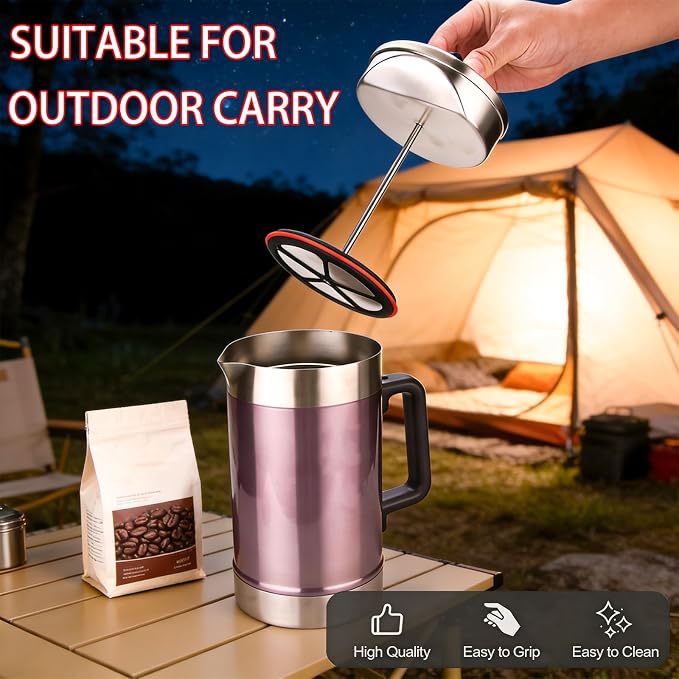 2-Pack Silicone French Press Coffee Makers compatible with Stanley Classic Stay-Hot French Press Coffee Maker 48 oz , french press coffee maker for Stanley Camping Stoves ,coffe press (Black, 2)