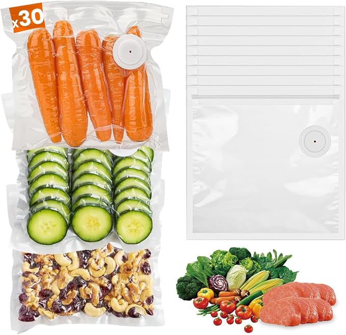 30 Reusable Vacuum Sealer Bags for Food, 12 x 13 inch Food Storage Bags | Durable Airtight Bags, Freezer Safe, Microwave & Dishwasher, Leak-Proof, Compatible with Most Vacuum Sealers