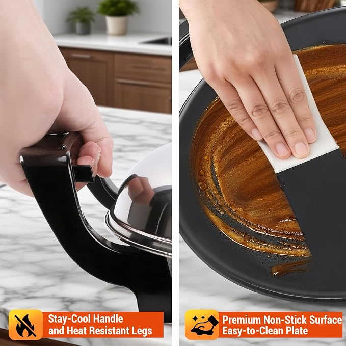 18.5” Electric Injera Maker, Mitad for Ethiopian Injera, Pancake Teff Maker, Electric Griddle with Lid, Non-Stick Surface, Easy to Clean, Adjustable Mechanical Knob Control, Even Heating