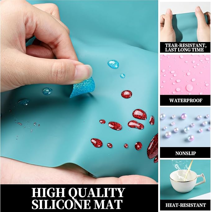 LEOBRO Silicone Mat for Crafts, 3 PCS 23.4” x 15.6” Large Silicone Mats, Craft Mats for Resin Molds, Clay, Dough, Jewelry Making, Sculpture Casting, Pastel Pink & Dark Green & Pastel Blue