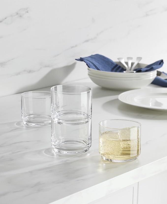 Lenox Tuscany Classics Stackable Highball Glasses, Set of 6 | dishwasher safe | 2.5 inch height | stackable design | 9oz, gift for women, drinking glasses cups, glassware