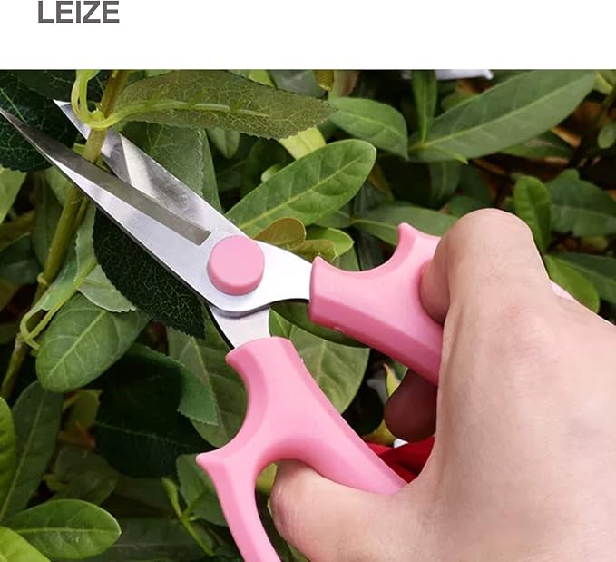 Leize Flower Scissors, Premium Thickened Stainless Steel Floral Shears, Strong Pruner for Flowers, Branches and Leaves (Pink Slender 2pics)