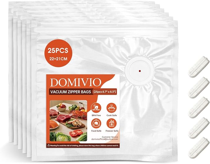 Reusable Vacuum Sealer Bags for Food, 25 Pack Small (8.7"x8.3"), BPA-Free Vacuum Zipper Bags for Food Storage, Freezer & Sous Vide Cooking, BPA-Free, Compatible with Food Saver Vacuum Sealers