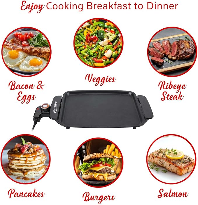 Brentwood 12" x 10" 1,200-Watt Electric Griddle with Ceramic Non-Stick Coating