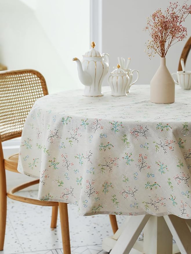 Pastoral Round Tablecloth - 60 Inch Dia. Table Cloth - Washable Table Cover with Dust-Proof Wrinkle Resistant for Restaurant, Picnic, Bistro, Indoor and Outdoor Dining, Gardenia