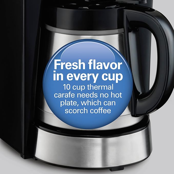 Hamilton Beach Programmable Drip Coffee Maker with 10 Cup Thermal Carafe | 3 Brewing Options | Auto Shutoff & Pause and Pour | Stainless Steel | 46899R