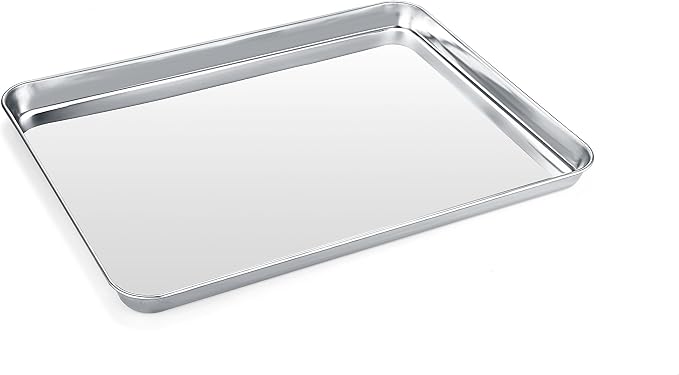 Stainless Steel Baking Sheet Cookie Tray, Cookie Sheet for Toaster Oven Baking Pan Tray, Jelly Roll Pan Size 16 x 12 x 1 Inch Easy Clean & Non-stick & Non-toxic & Dishwasher Safe