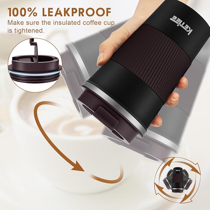 KETIEE Travel Mug, 12oz Insulated Coffee Cup with Leakproof Lid, Vacuum Stainless Steel Double-Wall Travel Coffee Mug Spill Proof, Reusable Tumbler for Men and Women for Hot & Cold Water Tea