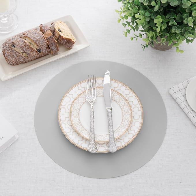 SHACOS 100 pcs Round Paper Placemats Disposable 13 inch Colored Paper Place Mats Charger for Wedding Birthday Party Bridal Baby Shower Events Table Decoration, Light Gray