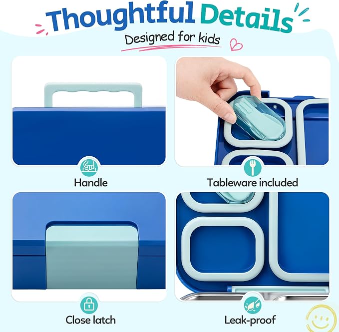Kids Stainless Steel Bento Lunch Box Adult Boy Food Container Set with Bag | Stainless Steel Bento Lunch Box Kids Container Set Girls Boys Teens with Insulated Lunch Bag and Ice Pack for School Office