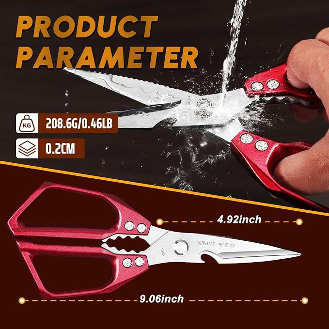 Huusk Kitchen Scissors all Purpose - Japanese Kitchen Shears for Food | Heavy Duty Meat Scissors with Non-Slip Handle for Chicken Bones and Turkey, Gifts for Women Men