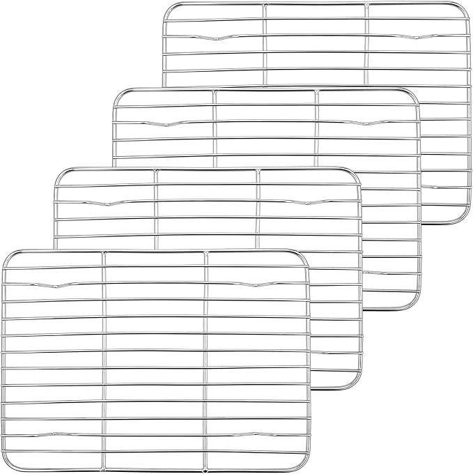 P&P CHEF 4 Pcs Baking Wire Rack for Cooling, 9.7 Inch | Rectangle Cooling Racks for Cooking and Roasting, Fit for Oven Pan, Healthy & Non-Toxic, Rust Free & Dishwasher Safe