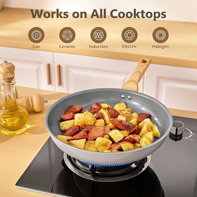 BLAZANT Non Stick Frying Pans Set, 3-Piece Ceramic Nonstick Skillets | PTFE & PFAS Free Pans 8" 9.5" & 11", Molecular-Bonded Seamless Base for Maximizes Induction Efficiency, Works on All Stoves