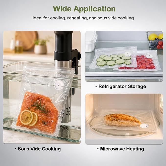 40 PCS Reusable Vacuum Sealer Bags for Food with Air Valve | BPA-Free, Double Zipper, Leak-Proof Sous Vide Bags for Microwave Heating, Cooking and Freezer Storage (20 Small+20 Large)