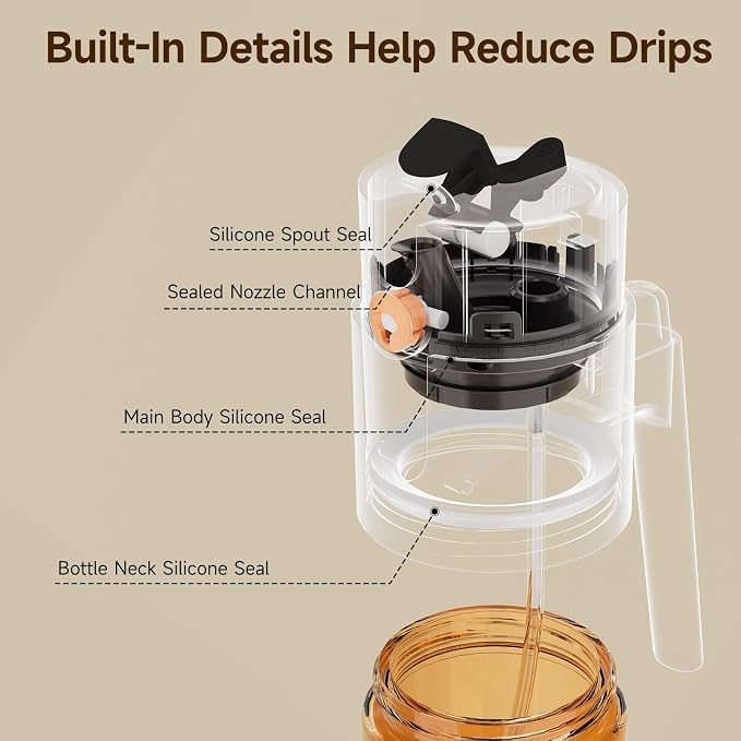 2-in-1 Dark Glass Oil Sprayer & Dispenser, Beige Fine Mist No-Drip | 500ml dark glass for daily cooking, kitchen counter, salad & baking; food-safe, 304 filter, wide-mouth refill and cleaning.