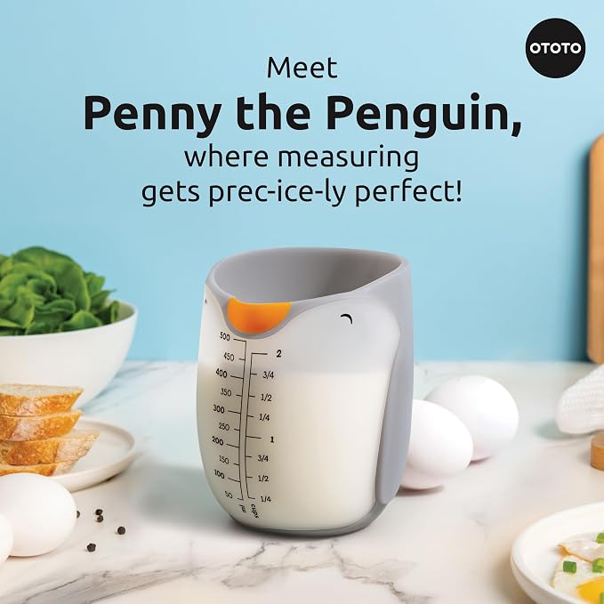 OTOTO Penny Penguin Silicone Measuring Cups for Cooking - 500ml Cute Measuring Cups for Baking, BPA-Free, Microwave Safe, Penguin Gifts, Cute Kitchen Accessories, Funny White Elephant Gifts