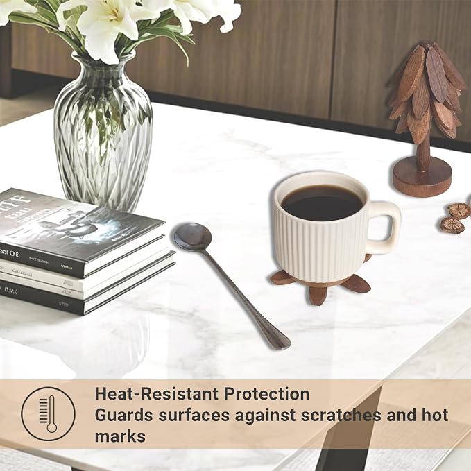 Yuoyar Wooden Tree-Shaped Coasters Set for Coffee Table, Kitchen