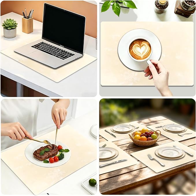 Faux Leather Placemats Set of 6, 11.8"x17.7", Pearl White