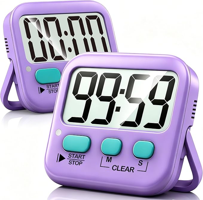 2 Pack Digital Timer for Kids Classroom Kitchen Timers for Cooking | w/ Battery, Easy to View, Alarm, Mute Mode, Count Down/Up, Magnetic, Kickstand, Hanging, Classroom Timer for Teacher Supplies