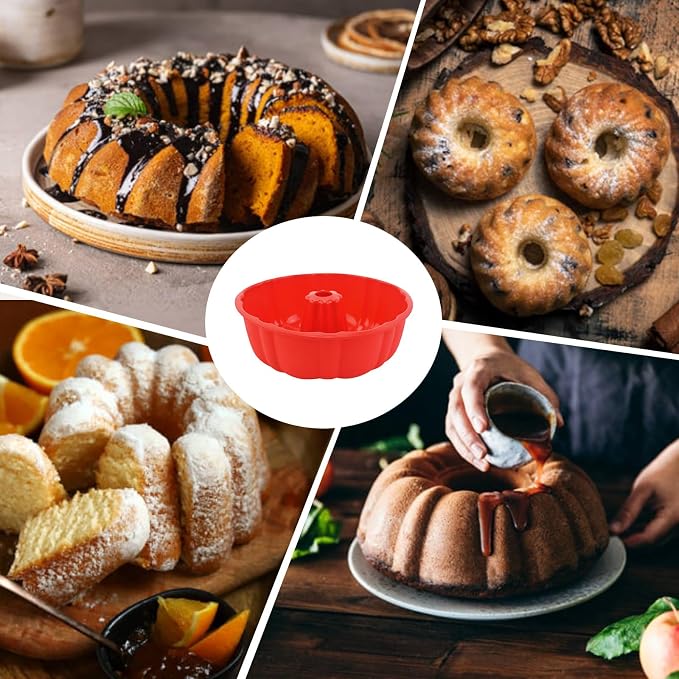 2 Pack Silicone Cake Pan,Jello Moldes Para Gelatinas，10 Inch,Red+Pink | Nonstick,Cake Pans，moldes para gelatinas，Pound Cake Pan, Baking For Jello, Gelatin, Cake, Brownie and Bread