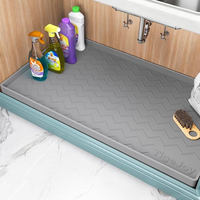 TigeJoy Under Sink Mats for Kitchen Waterproof 19" x 19", Cabinet Liner | Leak-Proof Silicone Mat Sink Protector, Kitchen Essentials Organizer and Storage,Boot or Shoe Tray, Pet Feeding Mat