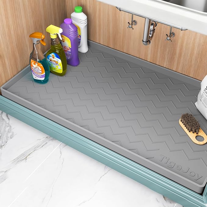 TigeJoy Under Sink Mats for Kitchen Waterproof 22" x 19", Cabinet Liner | Leak-Proof Silicone Mat Sink Protector, Kitchen Essentials Organizer and Storage,Boot or Shoe Tray, Pet Feeding Mat
