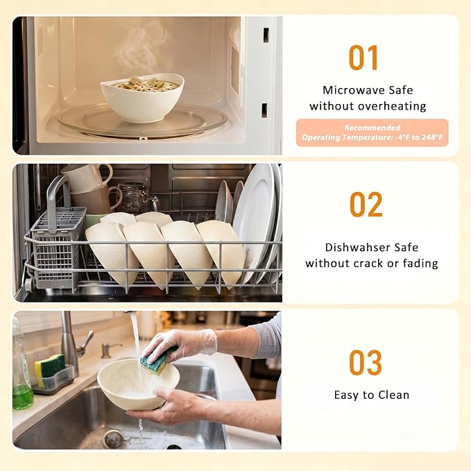 Salad Bowls 26oz, Oval Wheat Straw Bowls Sets of 6, Unbreakable Breakfast Bowls for Cereal, Soup, Rice, Fruit, Microwave Safe Plastic Bowls for Kitchen, Camping, Apartment - Beige