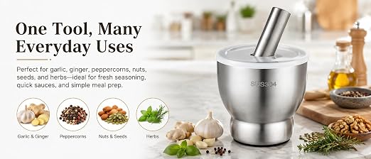 304 Stainless Steel Mortar and Pestle Set with Splash Guard Lid