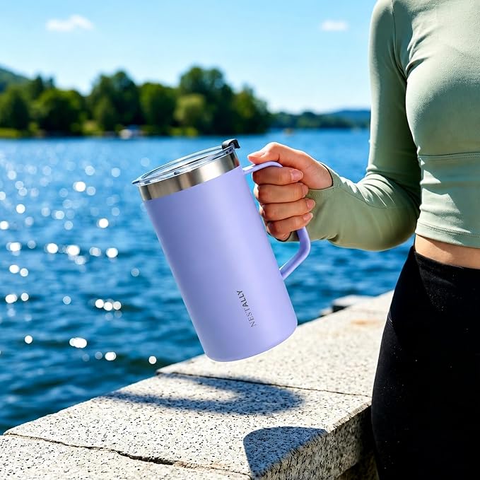 NESTALLY Cozy 20oz Insulated Coffee Mug with Handle & Lid, Lavender | Stainless Steel Double Wall Vacuum Travel Mug for Hot & Cold Drinks, Reusable Coffee Tumbler, Non-Slip Base, BPA-Free