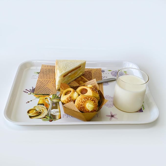 Large Floral Melamine Serving Trays 2 Pack Rectangle Food Platter | Stackable, Reusable, Raised Edge, Rectangular, Easy Clean,For Gift, Party, Decor, Home, Restaurant Use,Household Dining