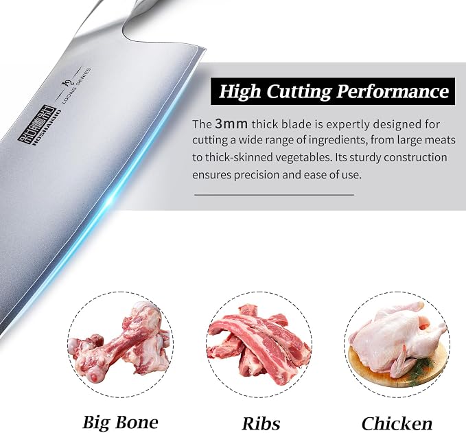 HOSHANHO 7'' Butcher Knife, Japanese Kitchen Heavy Duty Meat Cleaver Knife | Japanese High Carbon Steel Bone Cleaver Knife, Professional Cooking Knife Suitable for Home Kitchen & Restaurant