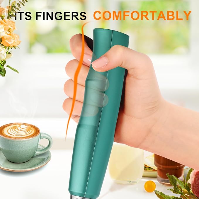YUSWKO Handheld Milk Frother Wand for Coffee, Rechargeable Electric Whisk with 3 Heads 3 Speeds Drink Mixer Coffee Frother For Latte, Cappuccino, Hot Chocolate, Egg, Green
