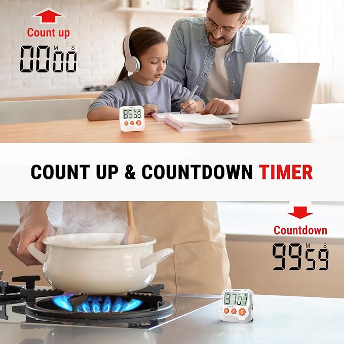 TempPro TM03 Digital Timer with 2 Alarm Volume & Strong Magnetic Back | Mini-Sized Kitchen Timers for Cooking, Digital Timer for kids & Teachers, Classroom Supplies, Exercise, Baking, Work, 2-Pack