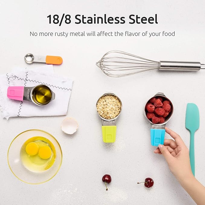 Measuring Cups, U-Taste Magnetic Measuring Cups and Spoons Set of 13 in 18/8 Stainless Steel: 7 Measuring Cups and 5 Measuring Spoons with 1 Professional Magnetic Measurement Conversion Chart | Heavy Duty Magnetic Measuring Cups, Measure Spoon All in O...