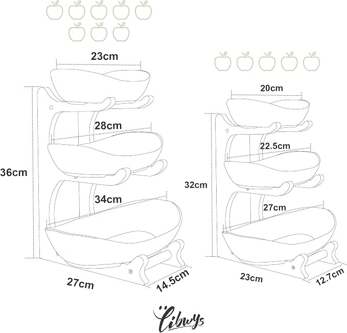 Seven Sparta 3 Tier Fruit Bowl for Kitchen Counter (PLUS Series) / Ceramic Serving Bowls with Bamboo Stand/Big Size Tiered Fruit Basket for Fruit Vegetable Storage, Dessert, Salad Buffet Server