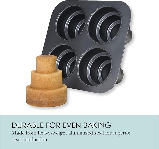 Chicago Metallic Mini Multi-Tier Round Cake Pan, Makes 4 Individual 3-Tier Celebration Cakes, Professional Grade Non-Stick Bakeware for Weddings, Showers, Parties (Pack of 3)
