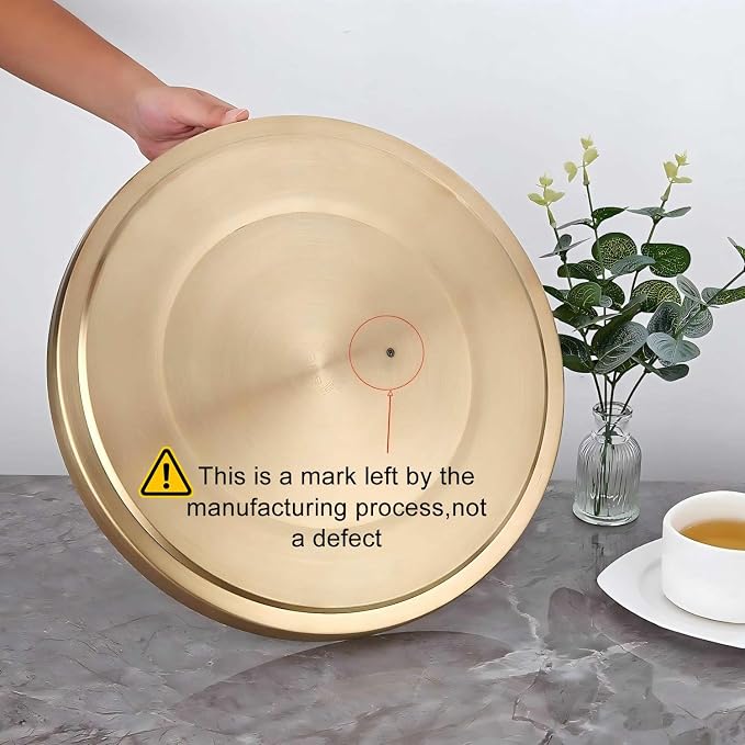 Stainless Steel Round Bar Serving Tray 12.5",Double Wall,Ideal Coffee Table, Decorative,Rotisserie Plate, Tea and Bathroom Serving,Gold