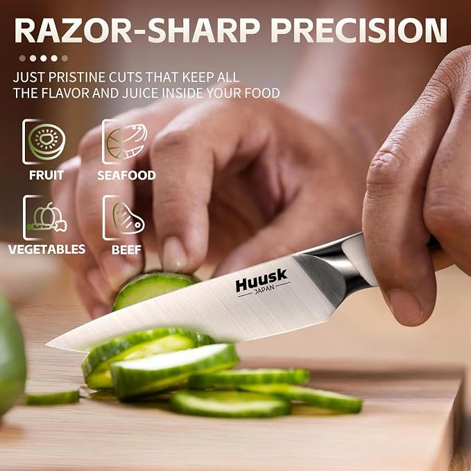 Huusk Paring Knife Ultra Sharp - 3.5" Small Kitchen Knife, Ivory White Grip | Japanese Stainless Steel, Well-balanced, Ergonomic, for Vegetable Fruit Peeling Coring Cutting, Men & Women Gift