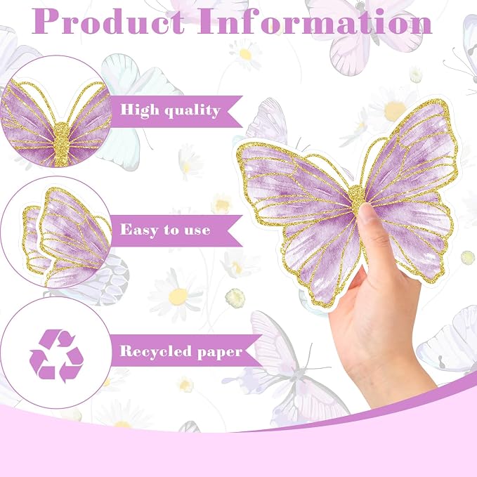 Harloon 50 Pcs Butterfly Paper Placemats Disposable Colorful Butterfly Table Mats for Spring Summer Wedding Baby Shower Birthday and Holiday Party Kitchen Dining Table, 13 x 10.8 Inches (Purple)