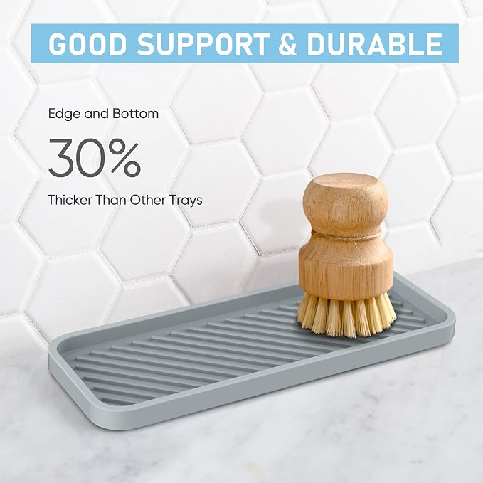 Kitchen Sink Organizer Tray,2 Pack Silicone Sponge Holder for Sink Bathroom | Silicone Soap/Sink/Drip Tray, Small Mats for Kitchen Counter, Soap Dish Tray for Dispenser Bottle, Dishwashing Accessories