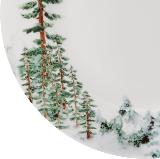 Mikasa Watercolor Forest Bone China Lightweight Chip Resistant 16 Piece Dinnerware Set, Service for 4, White